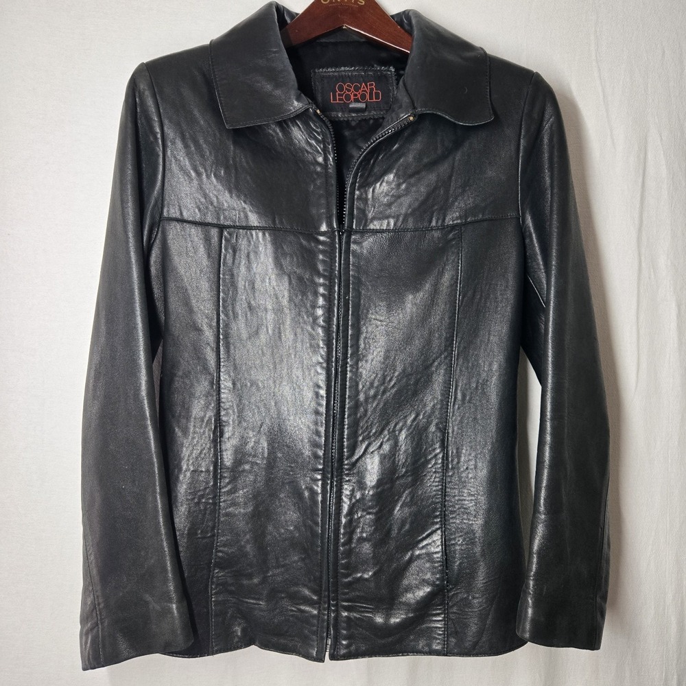 Vintage Oscar Leopold‎ Black Lambskin Leather Jacket Medium # 6636 Rare Jacket